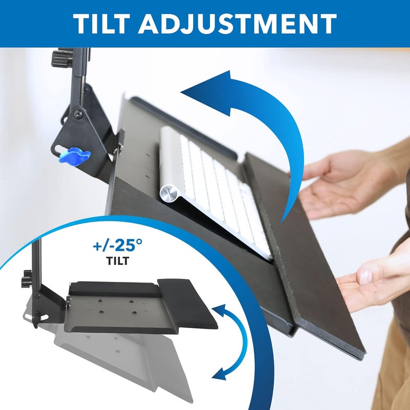 Mount-It! Monitor and Keyboard Wall Mount, Height Adjustable Standing VESA Keyboard Tray, 25 Inch Wide Platform with Mouse Pad (MI-7915) - Image 5